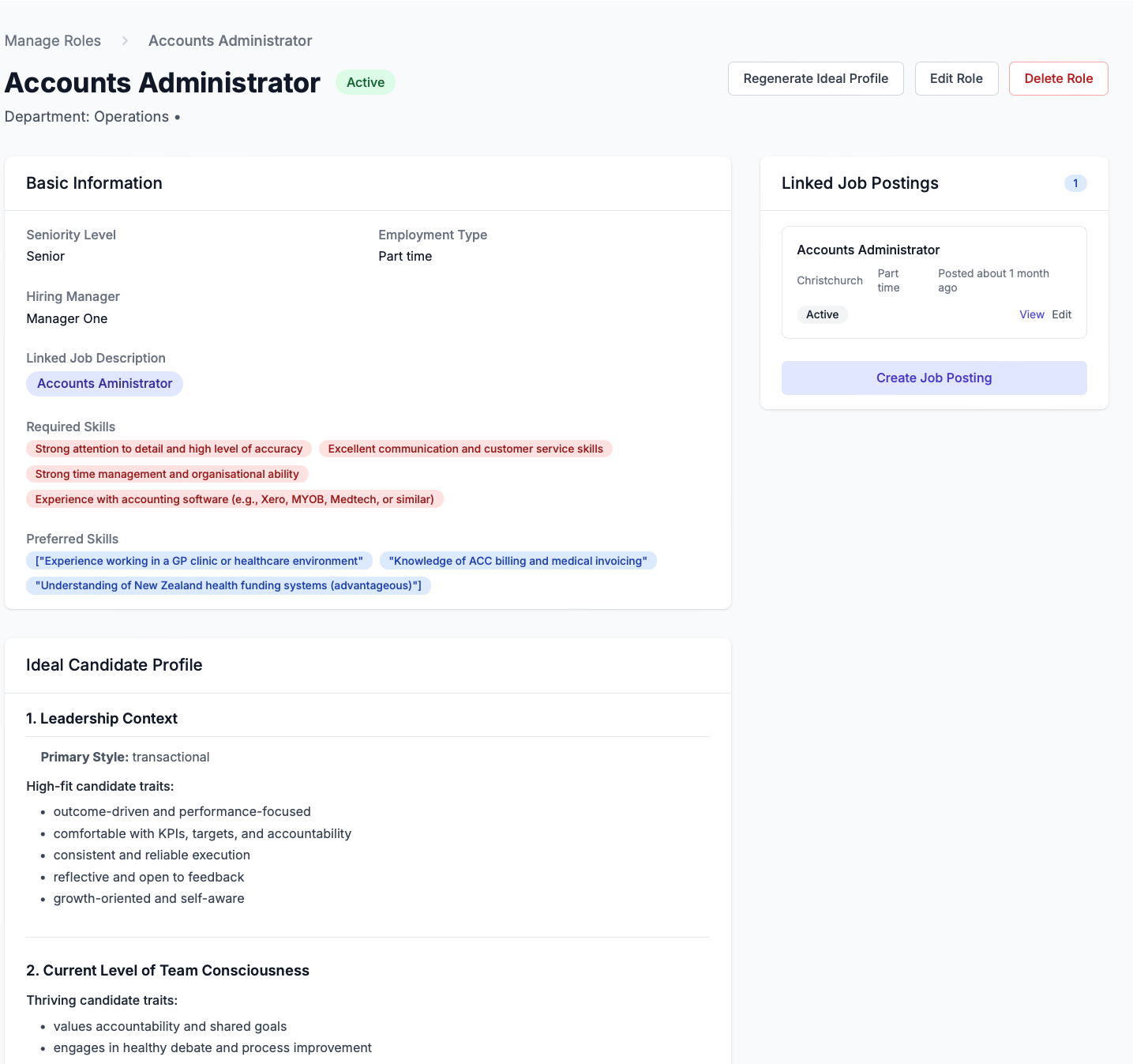 Ideal Candidate Profile analysis page