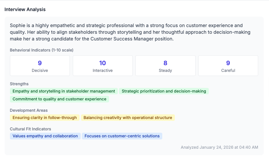 Interview analysis and smart matching results